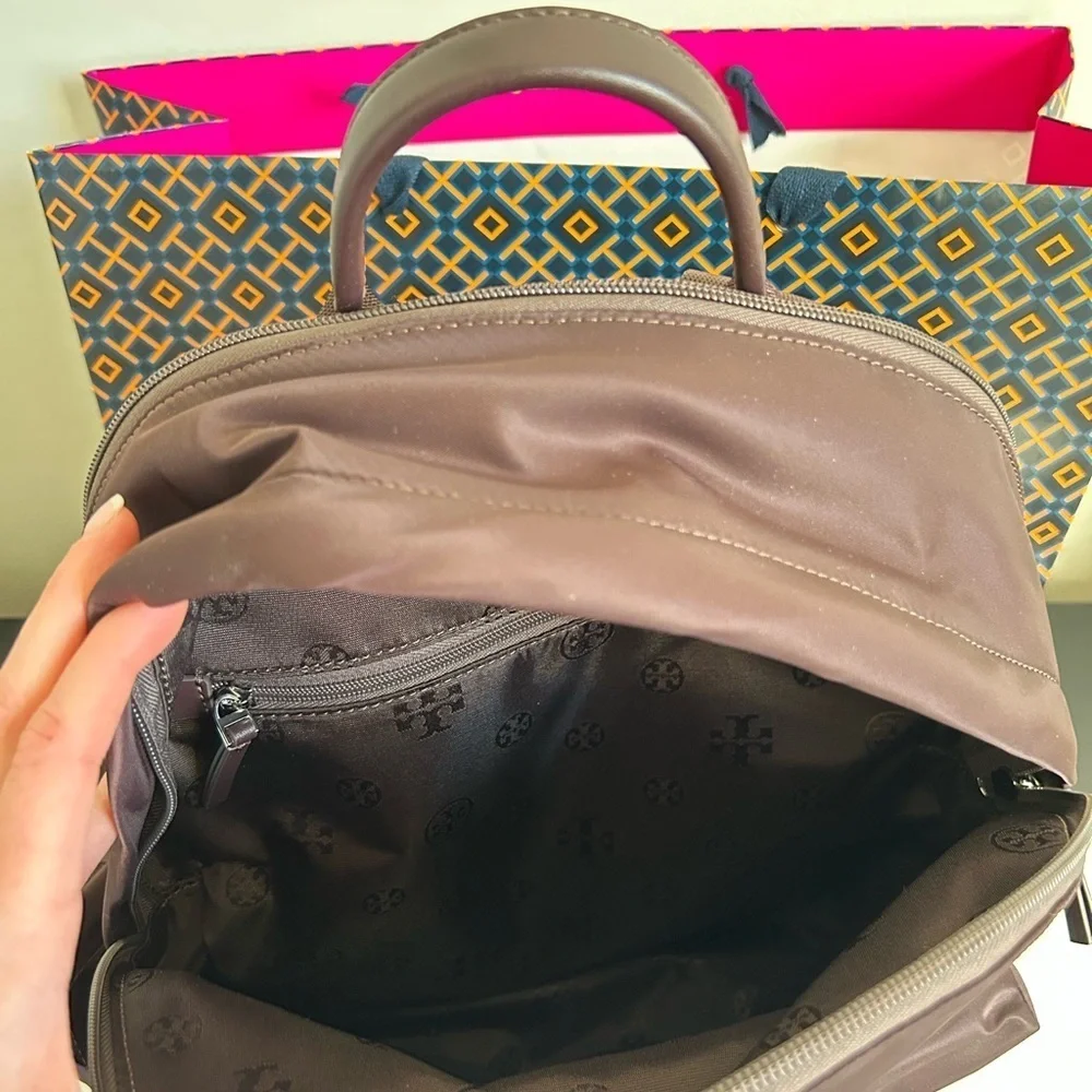 Tory Burch Ella Nylon Backpack Tempranillo Silver Wine Burgundy